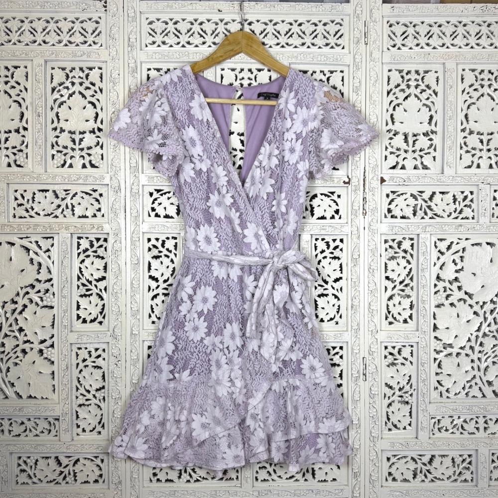 Purple Lilac City‎ Triangles Faux Wrap Flowy Dress Sz XS Coquette Y2K Romantic